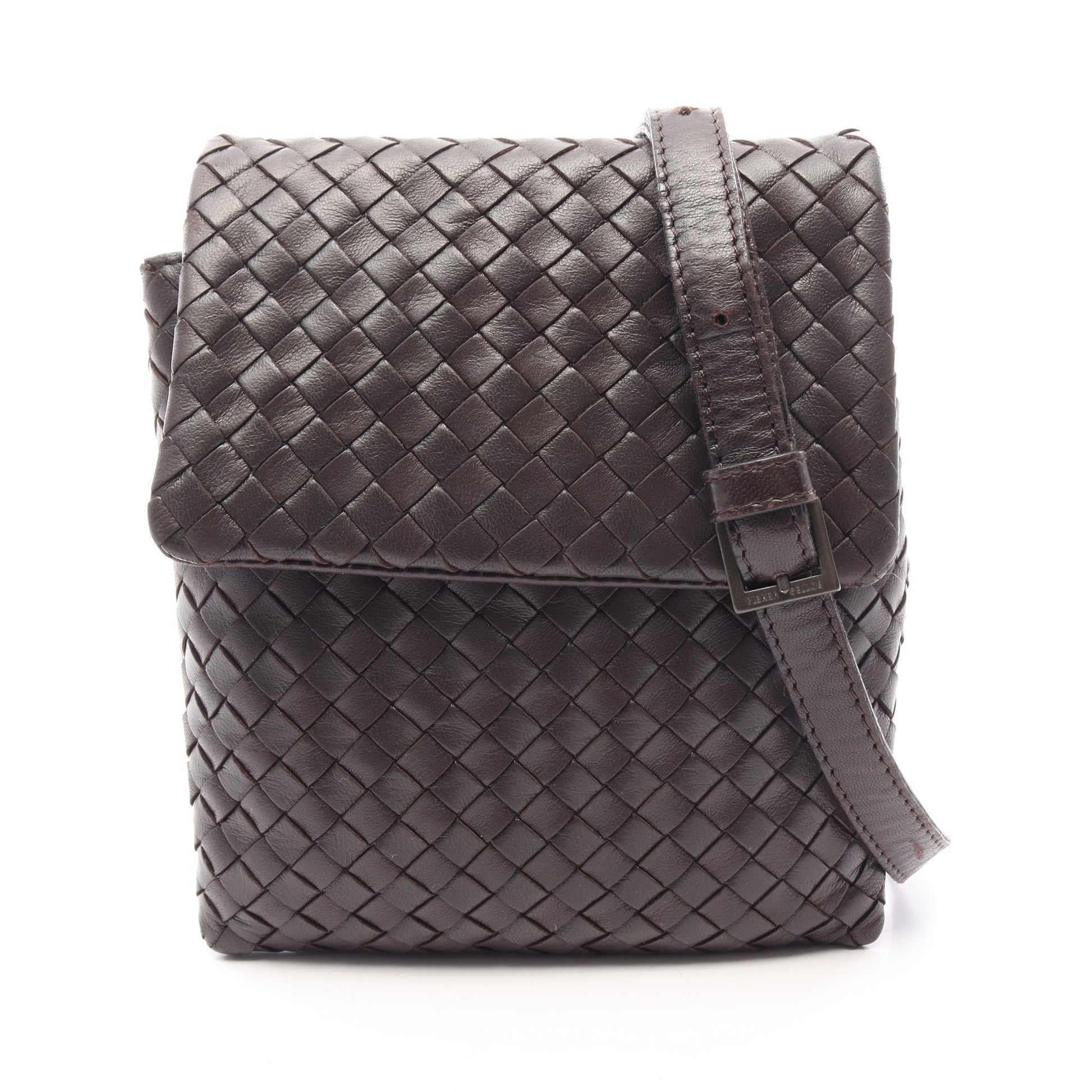 イントレチャート ミニ ショルダーバッグ レザー ダークブラウン ボッテガヴェネタ バッグ BOTTEGA VENETA