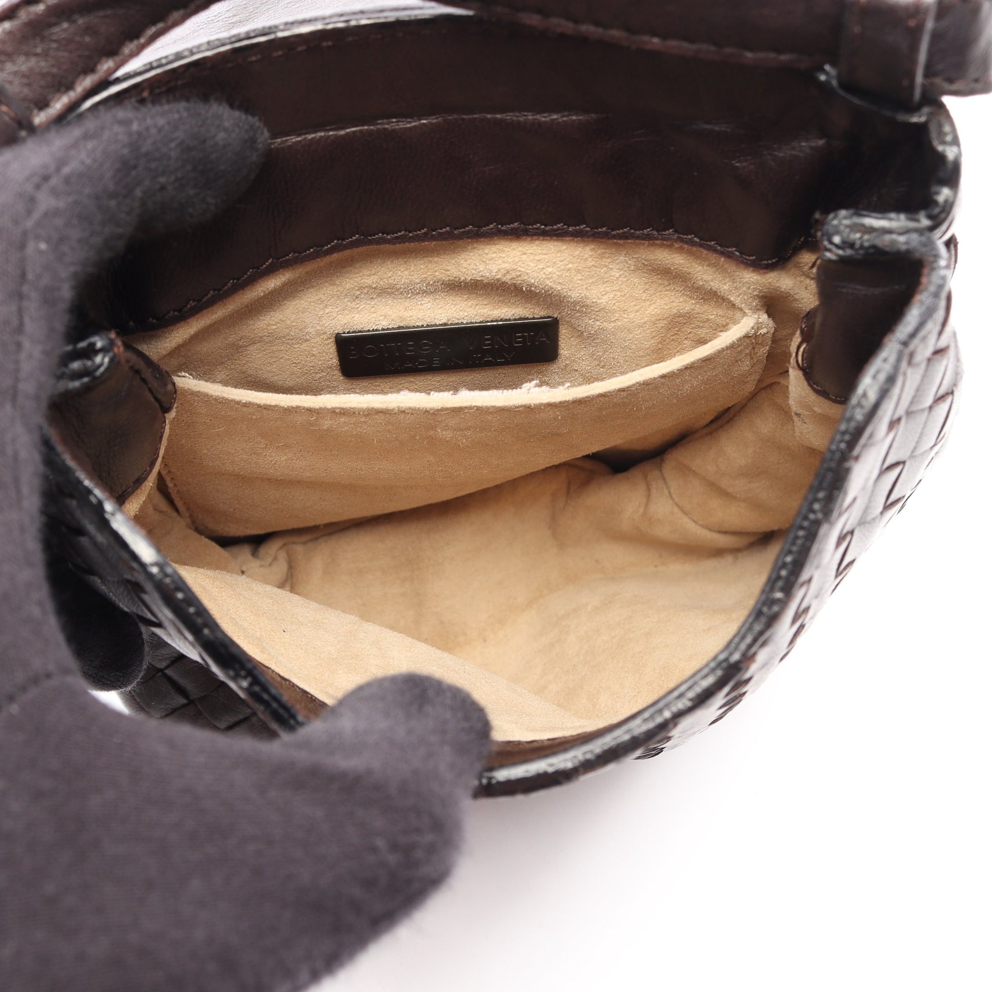 イントレチャート ミニ ショルダーバッグ レザー ダークブラウン ボッテガヴェネタ バッグ BOTTEGA VENETA