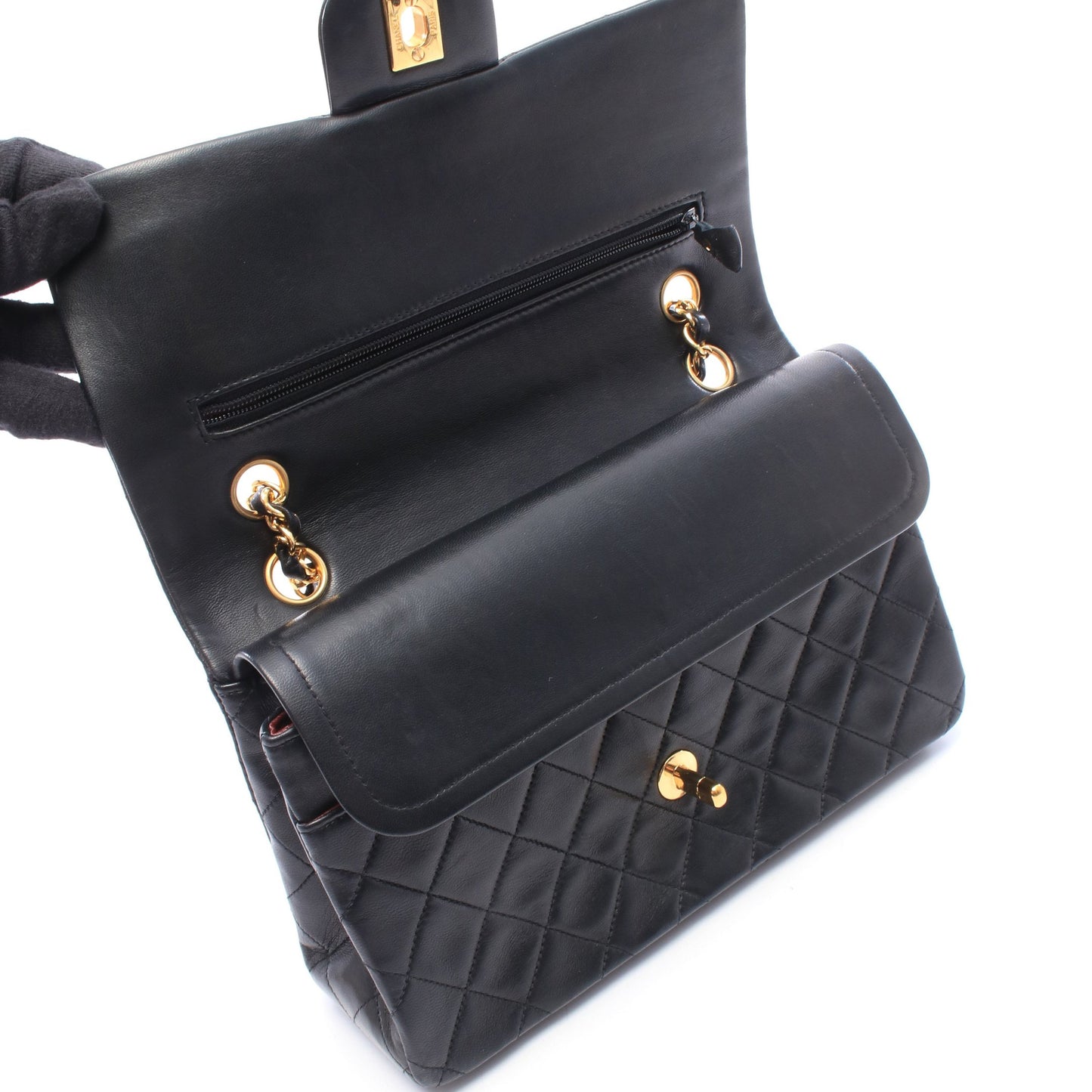 マトラッセ Wフラップ Wチェーンショルダーバッグ ラムスキン ブラック ゴールド金具 シャネル バッグ CHANEL