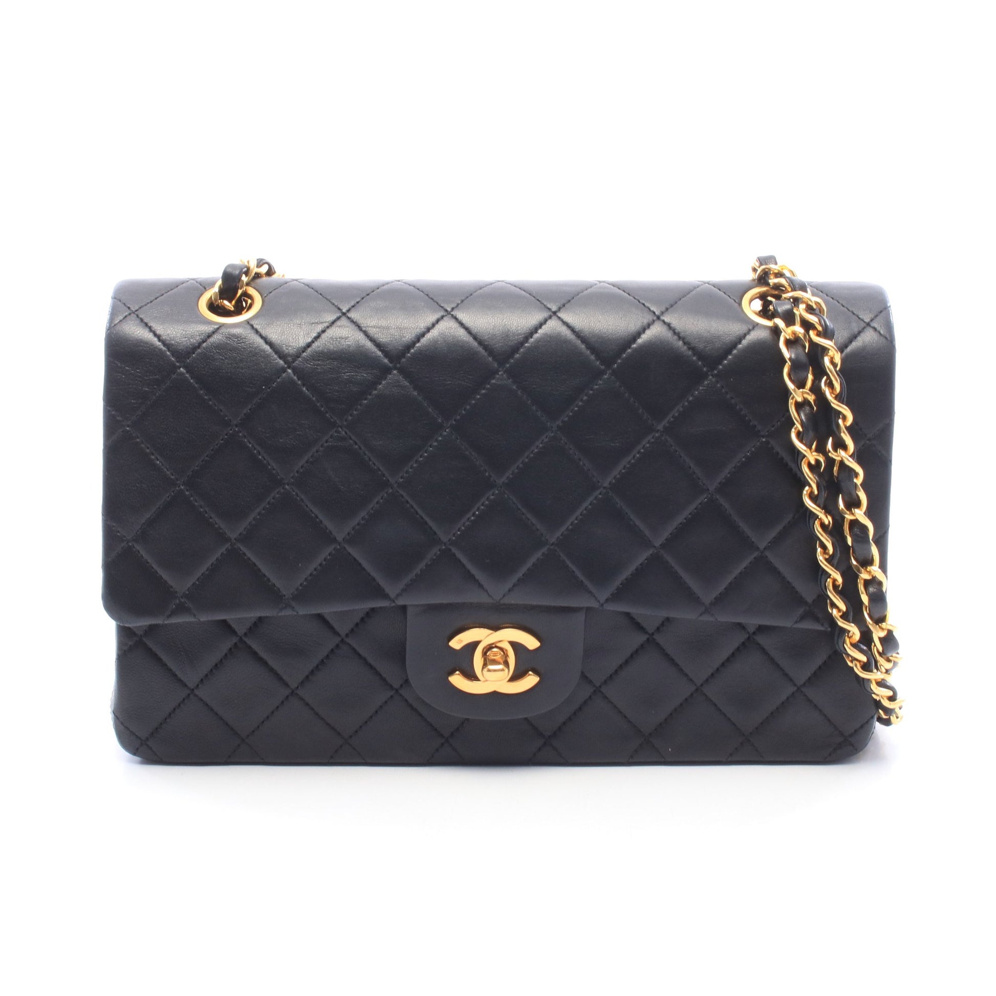 マトラッセ Wフラップ Wチェーンショルダーバッグ ラムスキン ブラック ゴールド金具 シャネル バッグ CHANEL