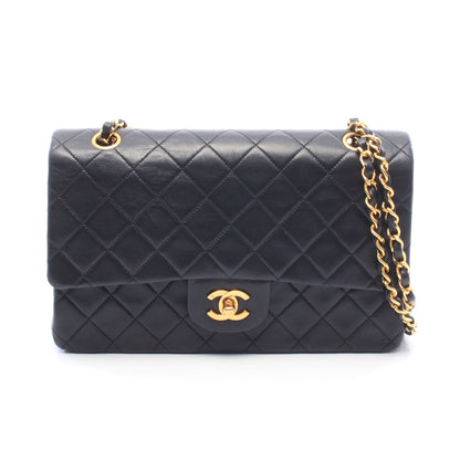 マトラッセ Wフラップ Wチェーンショルダーバッグ ラムスキン ブラック ゴールド金具 シャネル バッグ CHANEL