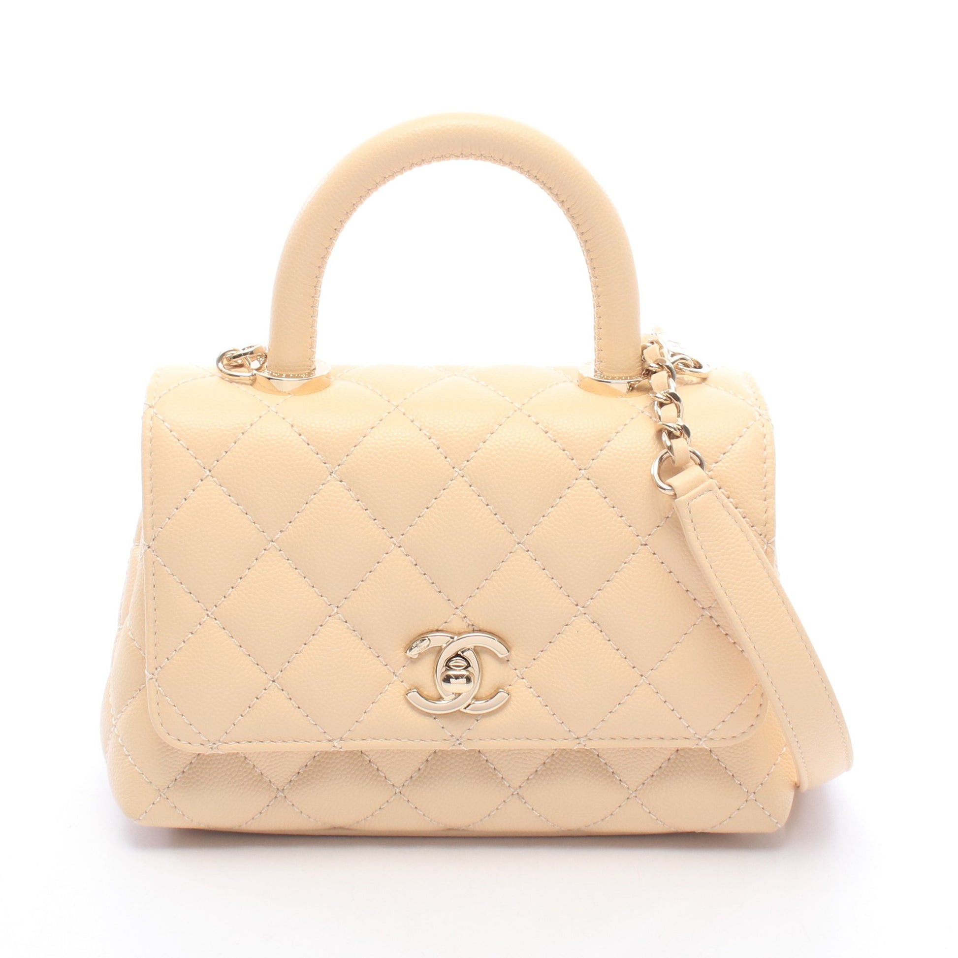 ココハンドルXXS トップハンドル ハンドバッグ キャビアスキン ライトベージュ ゴールド金具 シャネル バッグ CHANEL