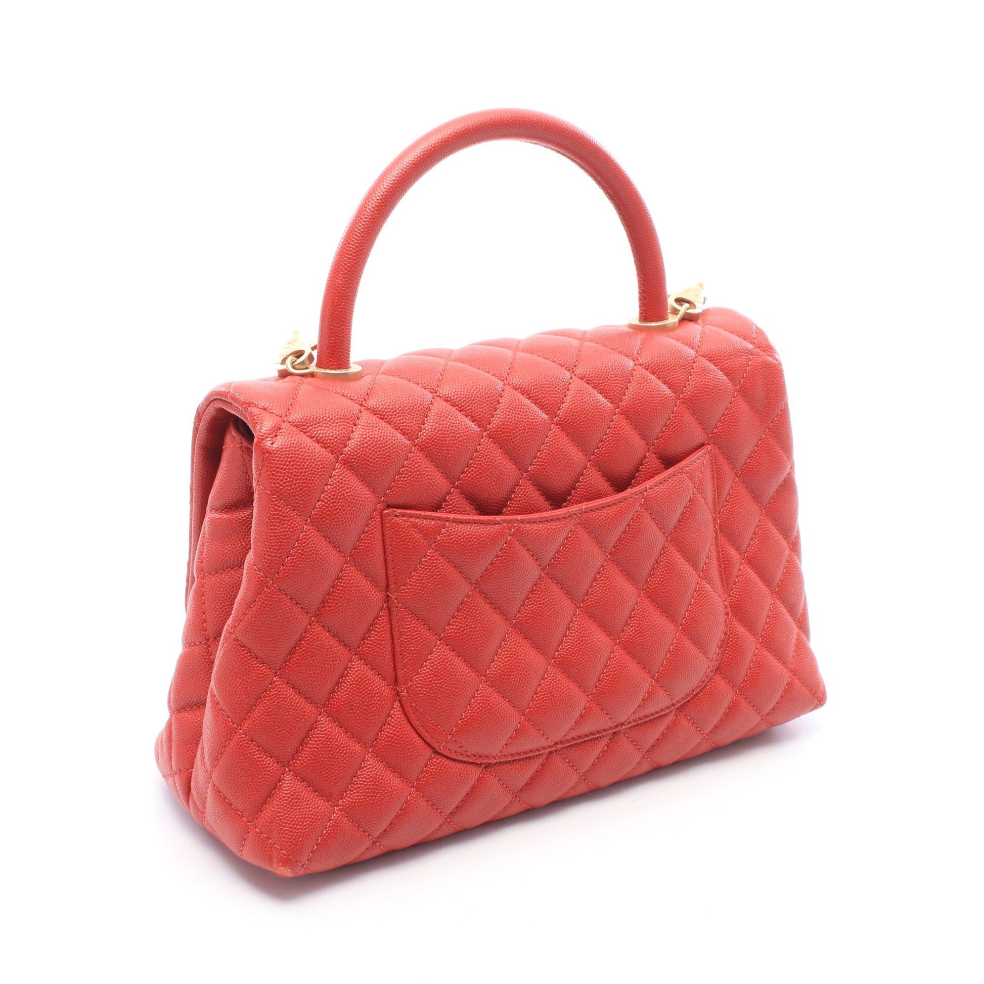 ココハンドル29 トップハンドル フラップ バッグ マトラッセ 2WAY ハンドバッグ キャビアスキン レッド ゴールド金具 シャネル バッグ CHANEL