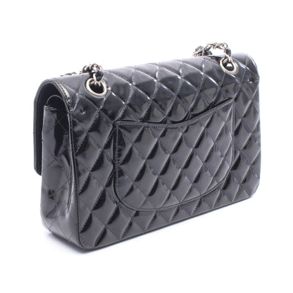 マトラッセ Wフラップ Wチェーンショルダーバッグ エナメルレザー ブラック シルバー金具 シャネル バッグ CHANEL