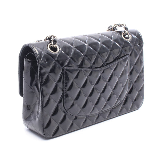 マトラッセ Wフラップ Wチェーンショルダーバッグ エナメルレザー ブラック シルバー金具 シャネル バッグ CHANEL
