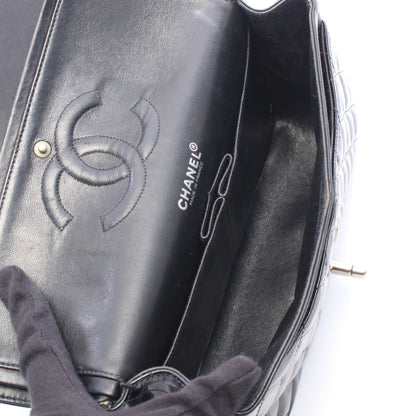 マトラッセ Wフラップ Wチェーンショルダーバッグ エナメルレザー ブラック シルバー金具 シャネル バッグ CHANEL