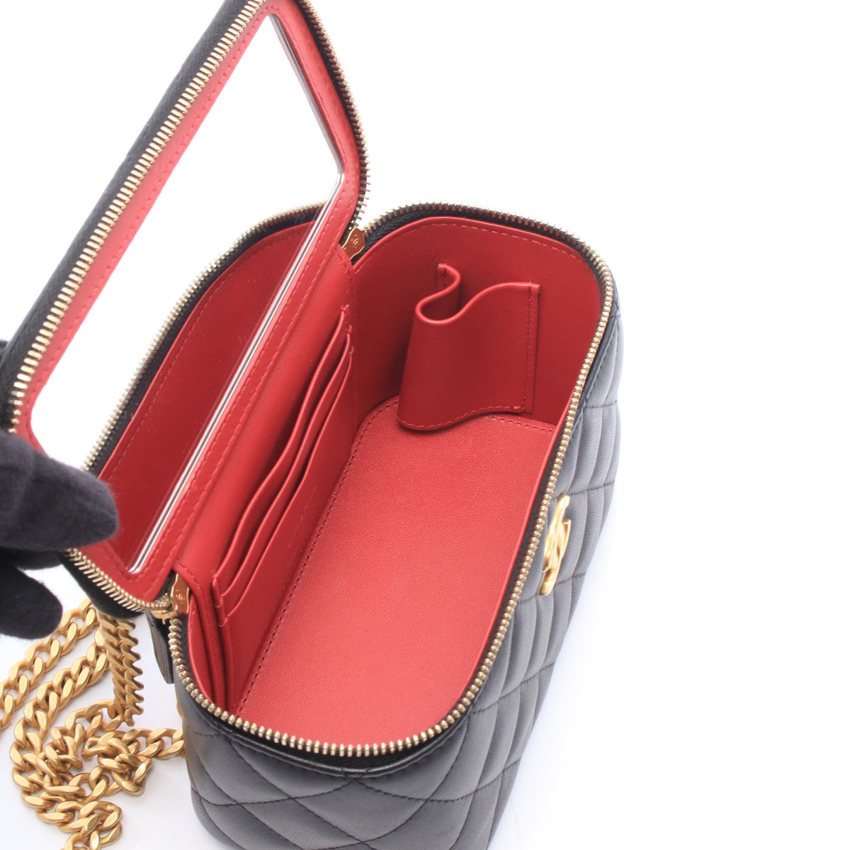 マトラッセ バニティ チェーンショルダーバッグ ラムスキン ブラック ゴールド金具 シャネル バッグ CHANEL