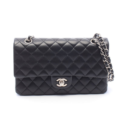 マトラッセ Wフラップ Wチェーンショルダーバッグ ラムスキン ブラック シルバー金具 シャネル バッグ CHANEL