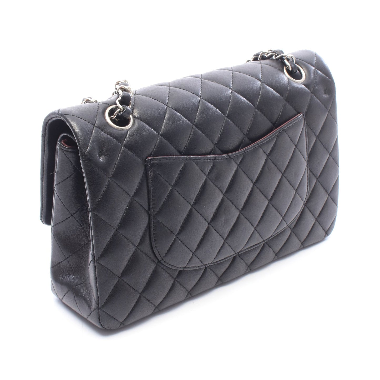 マトラッセ Wフラップ Wチェーンショルダーバッグ ラムスキン ブラック シルバー金具 シャネル バッグ CHANEL