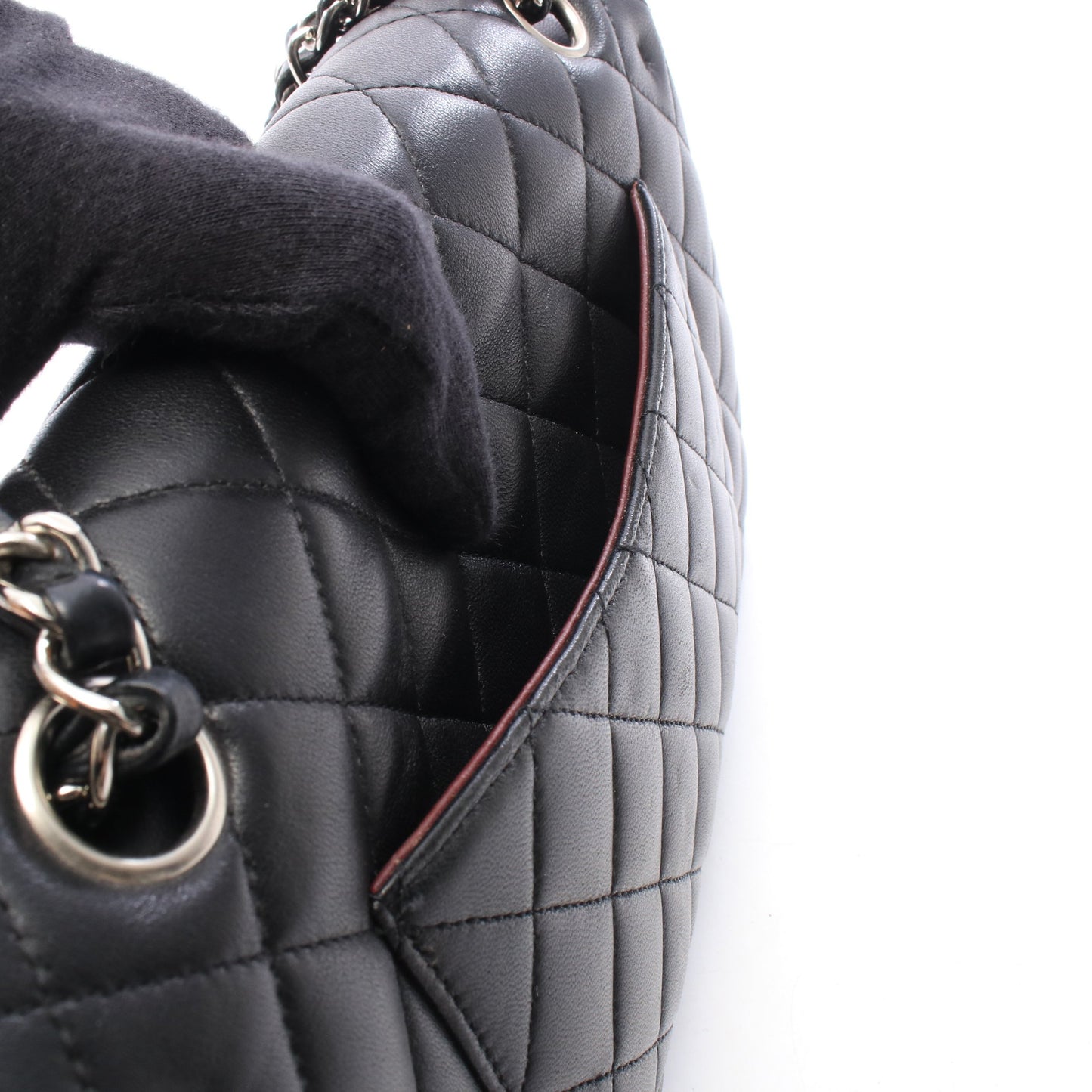 マトラッセ Wフラップ Wチェーンショルダーバッグ ラムスキン ブラック シルバー金具 シャネル バッグ CHANEL