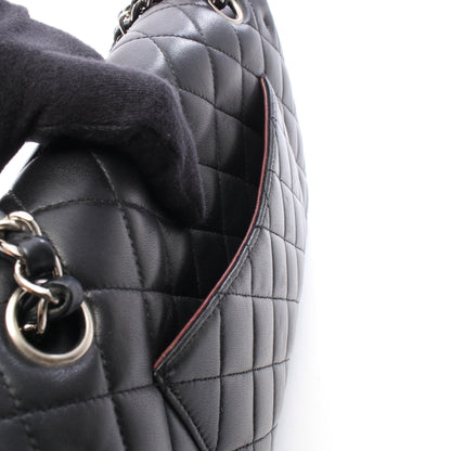 マトラッセ Wフラップ Wチェーンショルダーバッグ ラムスキン ブラック シルバー金具 シャネル バッグ CHANEL