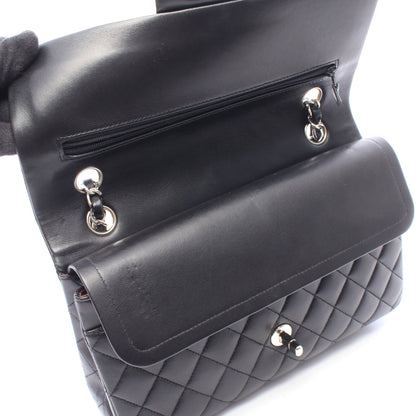 マトラッセ Wフラップ Wチェーンショルダーバッグ ラムスキン ブラック シルバー金具 シャネル バッグ CHANEL