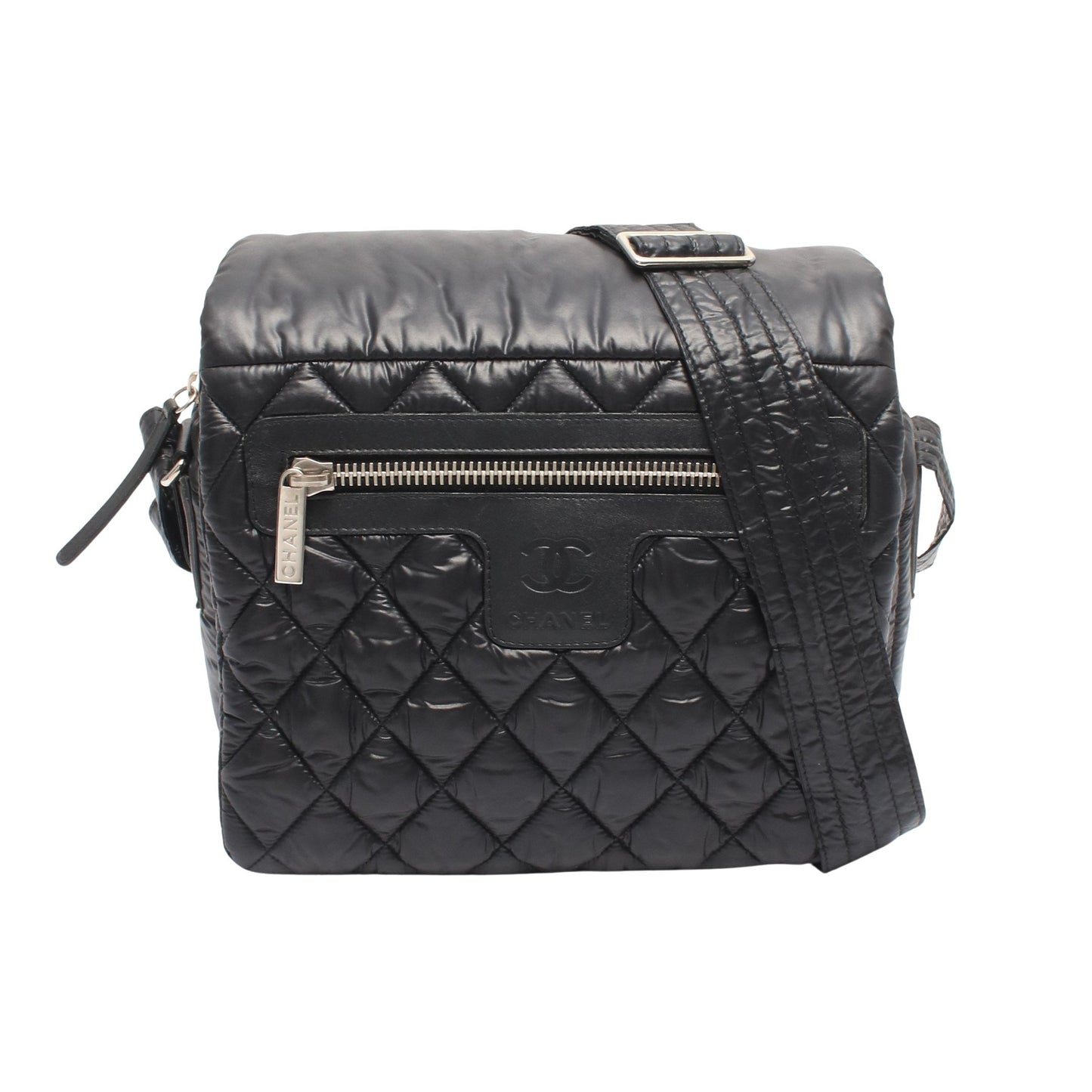 コココクーン スモール メッセンジャー ショルダーバッグ ナイロン レザー ブラック シルバー金具 シャネル バッグ CHANEL
