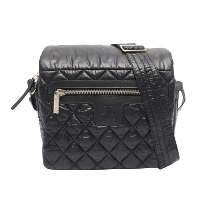 コココクーン スモール メッセンジャー ショルダーバッグ ナイロン レザー ブラック シルバー金具 シャネル バッグ CHANEL
