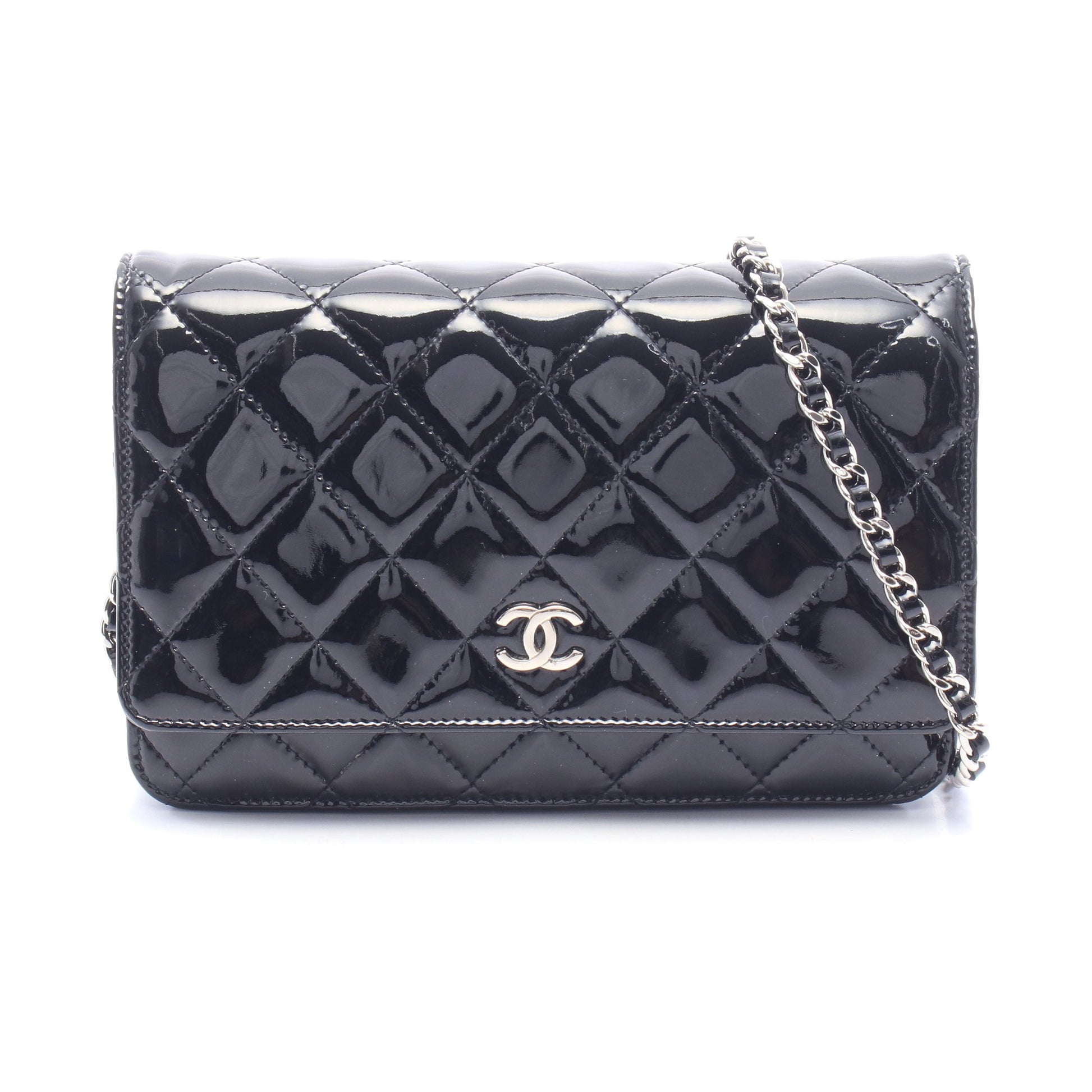 マトラッセ チェーンウォレット エナメルレザー ブラック シルバー金具 シャネル バッグ CHANEL