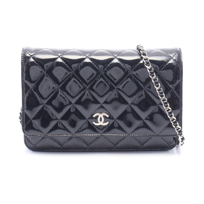 マトラッセ チェーンウォレット エナメルレザー ブラック シルバー金具 シャネル バッグ CHANEL