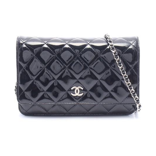 マトラッセ チェーンウォレット エナメルレザー ブラック シルバー金具 シャネル バッグ CHANEL