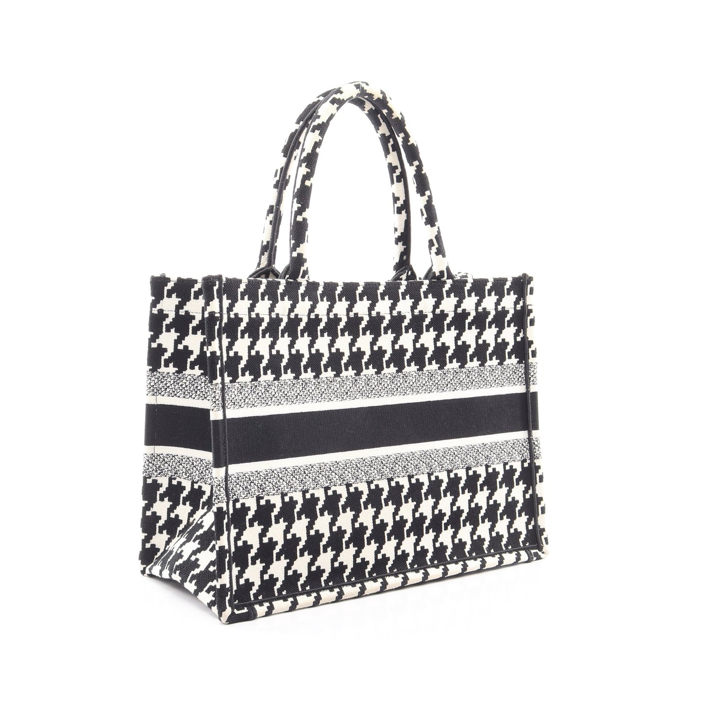 BOOK TOTE ブックトート ミディアム 千鳥格子 ハンドバッグ トートバッグ キャンバス ホワイト ブラック クリスチャンディオール