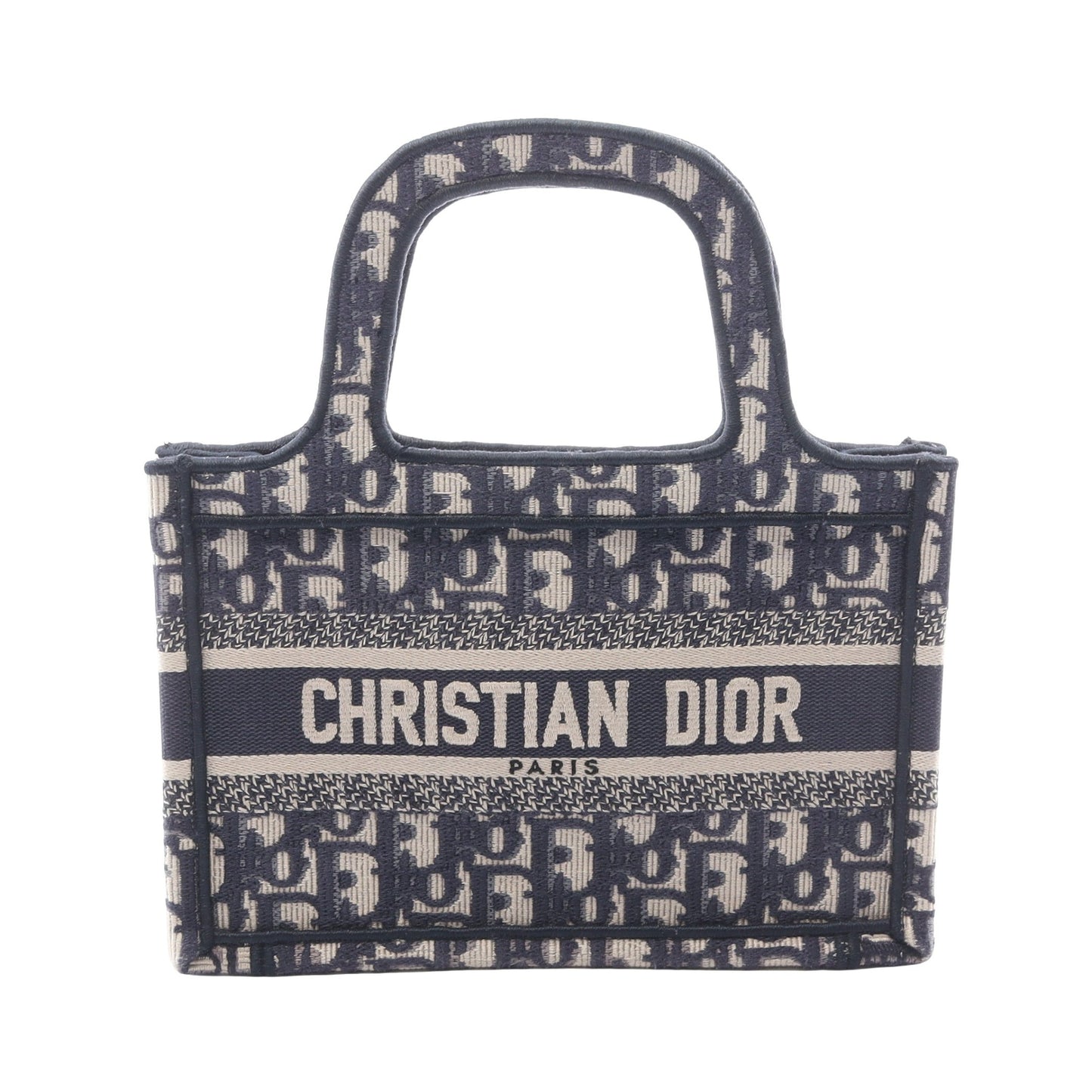 BOOK TOTE ミニ エンブロダイリー ハンドバッグ トートバッグ キャンバス ネイビー アイボリー クリスチャンディオール