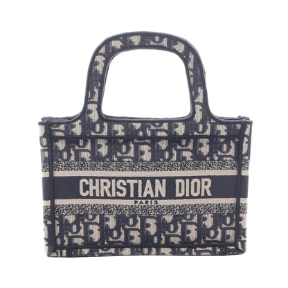 BOOK TOTE ミニ エンブロダイリー ハンドバッグ トートバッグ キャンバス ネイビー アイボリー クリスチャンディオール
