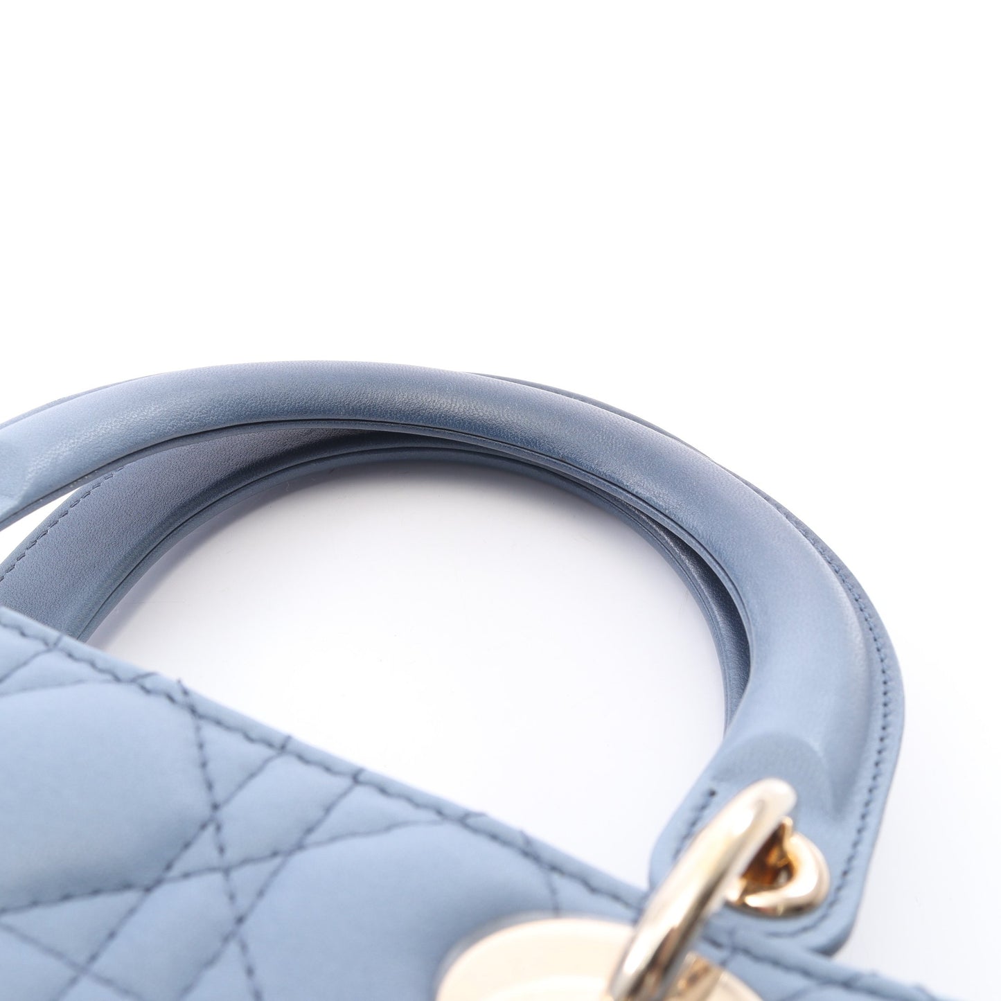LADY DIOR レディディオール カナージュ 2WAY ハンドバッグ レザー ライトブルー ネイビー クリスチャンディオール