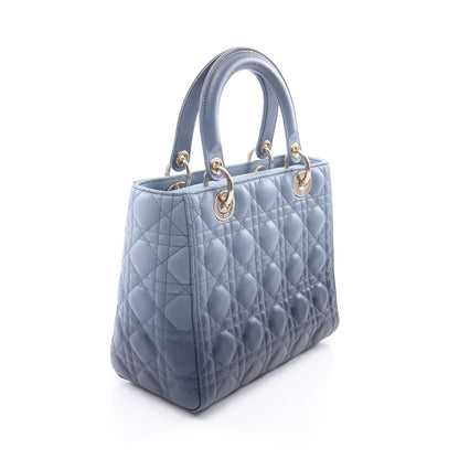 LADY DIOR レディディオール カナージュ 2WAY ハンドバッグ レザー ライトブルー ネイビー クリスチャンディオール