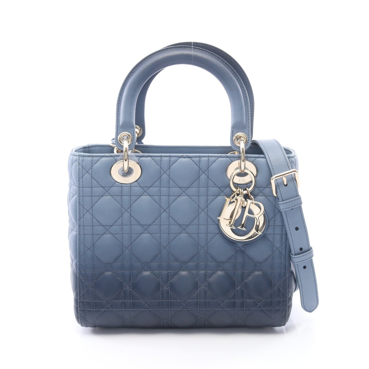 LADY DIOR レディディオール カナージュ 2WAY ハンドバッグ レザー ライトブルー ネイビー クリスチャンディオール