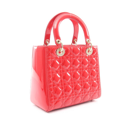 LADY DIOR レディディオール カナージュ 2WAY ハンドバッグ エナメルレザー レッド クリスチャンディオール