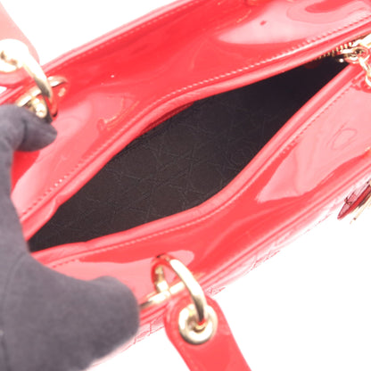 LADY DIOR レディディオール カナージュ 2WAY ハンドバッグ エナメルレザー レッド クリスチャンディオール