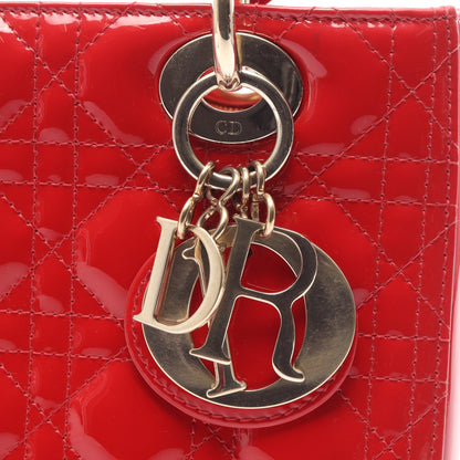 LADY DIOR レディディオール カナージュ 2WAY ハンドバッグ エナメルレザー レッド クリスチャンディオール