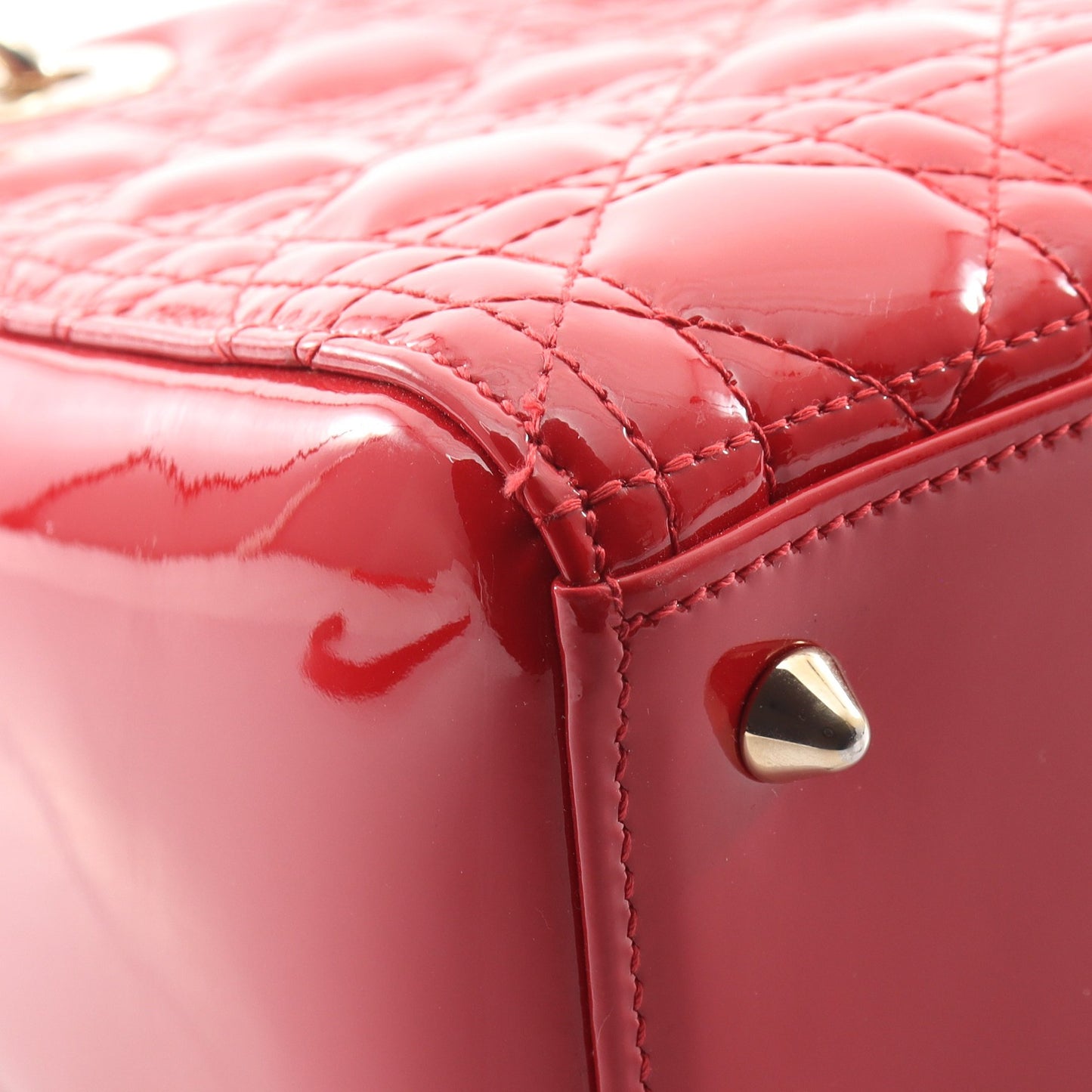 LADY DIOR レディディオール カナージュ 2WAY ハンドバッグ エナメルレザー レッド クリスチャンディオール