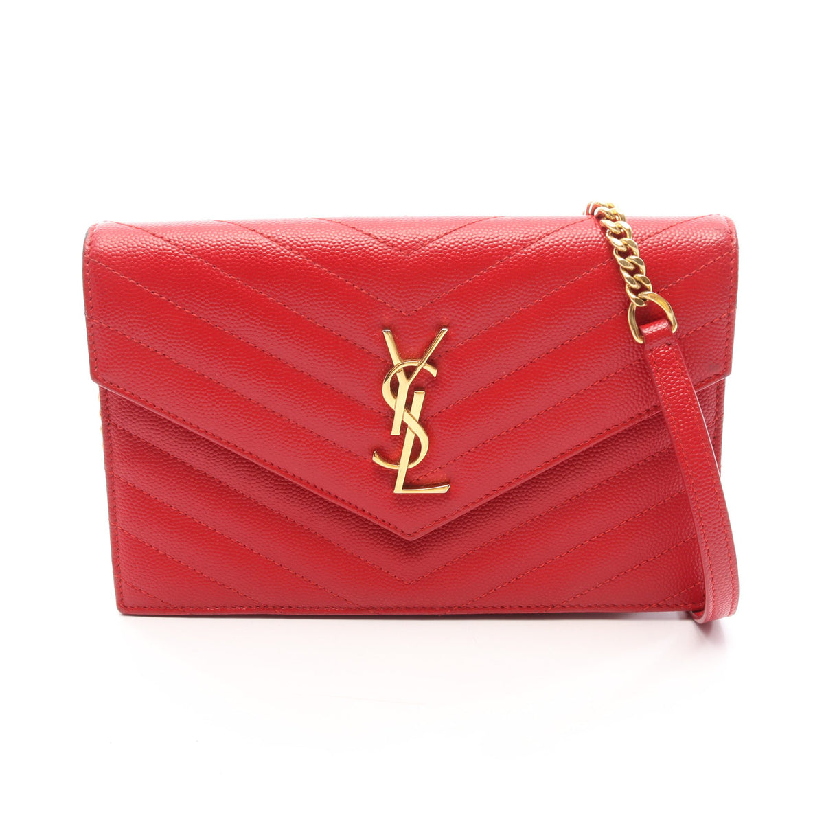カサンドラ エンベロープ チェーンウォレット レザー レッド サンローランパリ バッグ SAINT LAURENT PARIS
