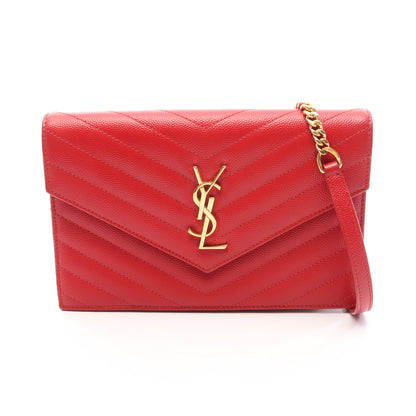 カサンドラ エンベロープ チェーンウォレット レザー レッド サンローランパリ バッグ SAINT LAURENT PARIS
