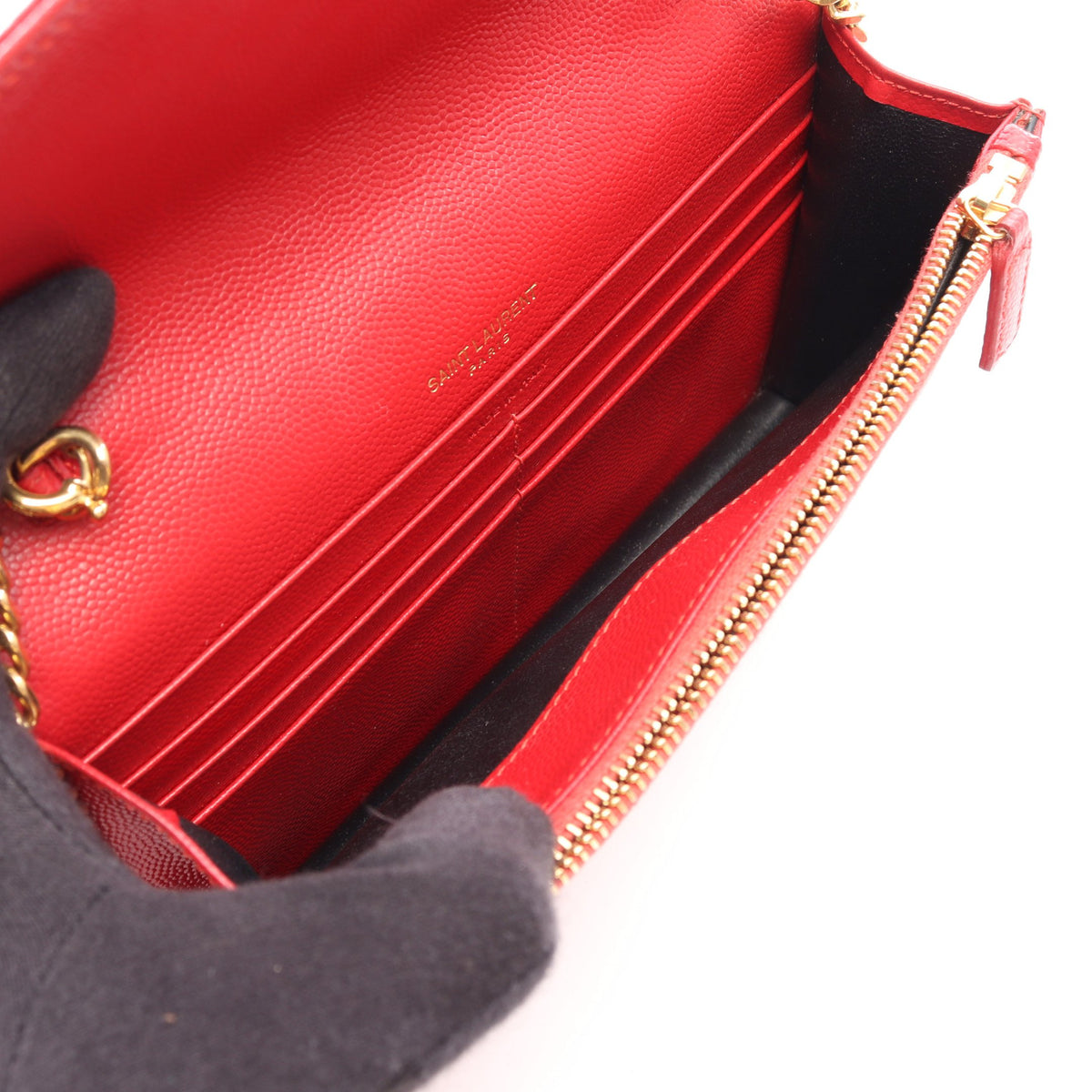 カサンドラ エンベロープ チェーンウォレット レザー レッド サンローランパリ バッグ SAINT LAURENT PARIS