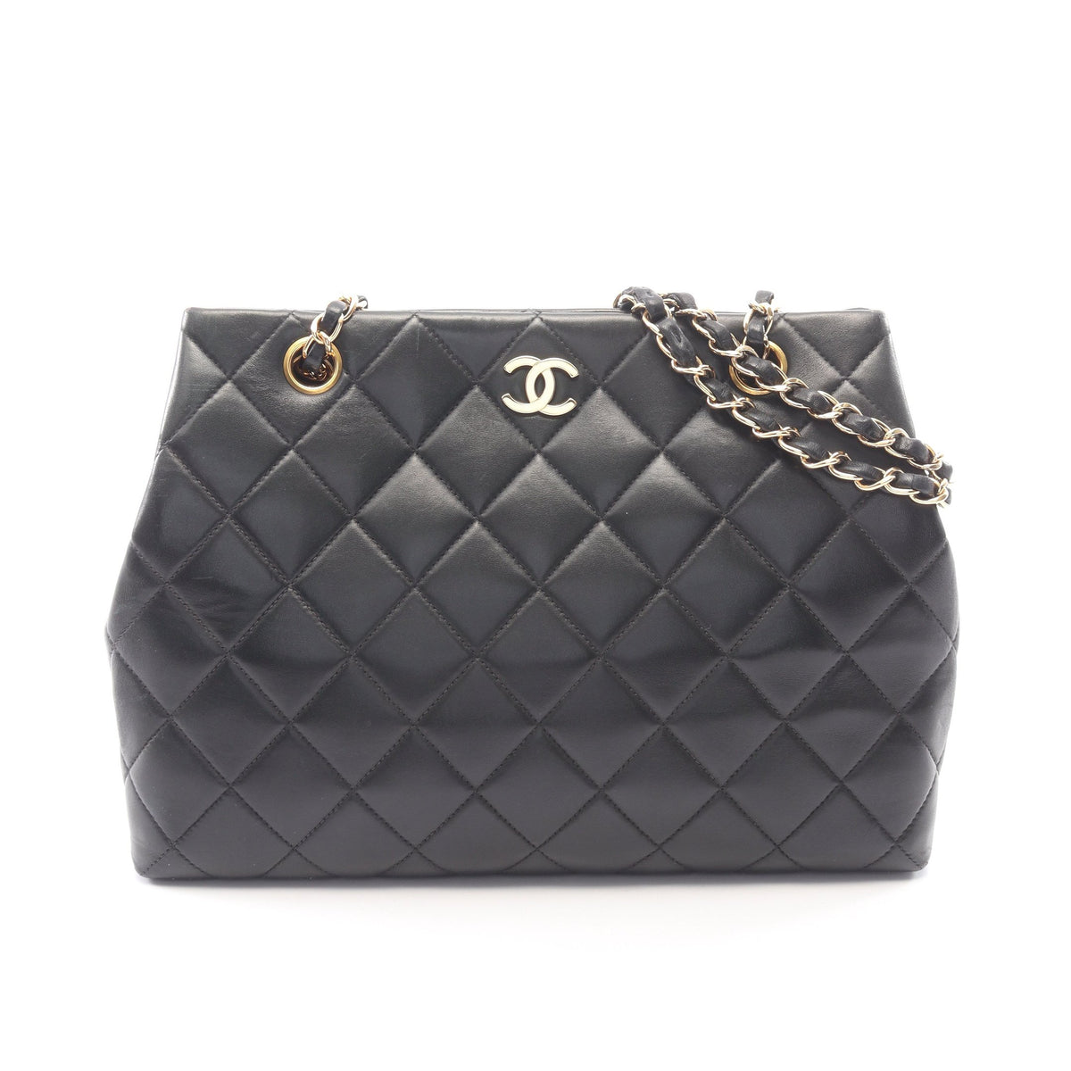 マトラッセ Wチェーンショルダーバッグ ラムスキン ブラック ゴールド金具 シャネル バッグ CHANEL