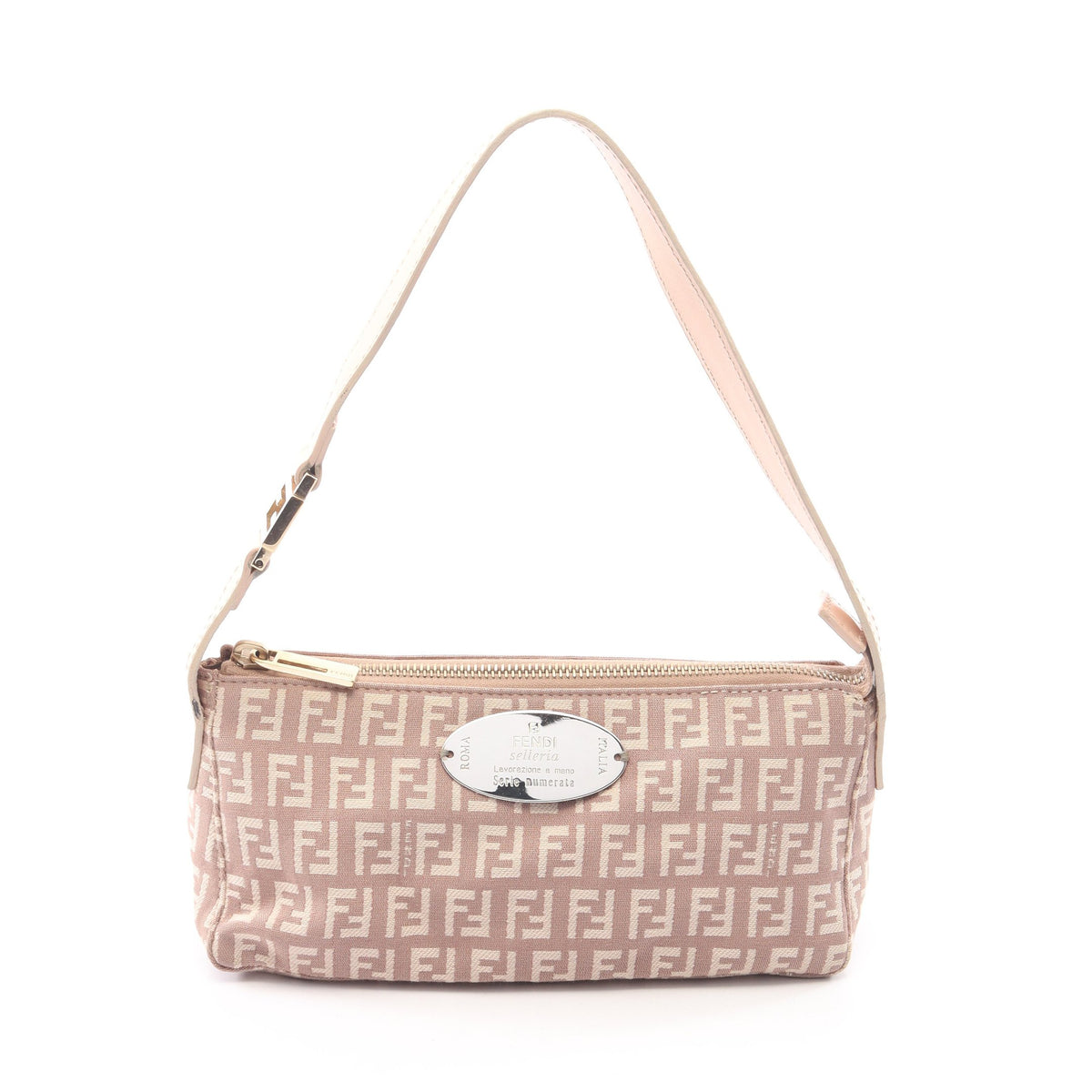 ズッキーノ アクセサリーポーチ ハンドバッグ キャンバス レザー ピンクベージュ フェンディ バッグ FENDI