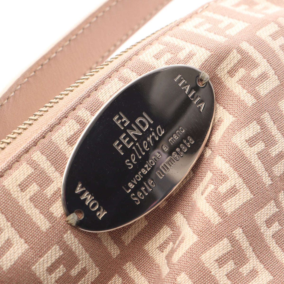ズッキーノ アクセサリーポーチ ハンドバッグ キャンバス レザー ピンクベージュ フェンディ バッグ FENDI