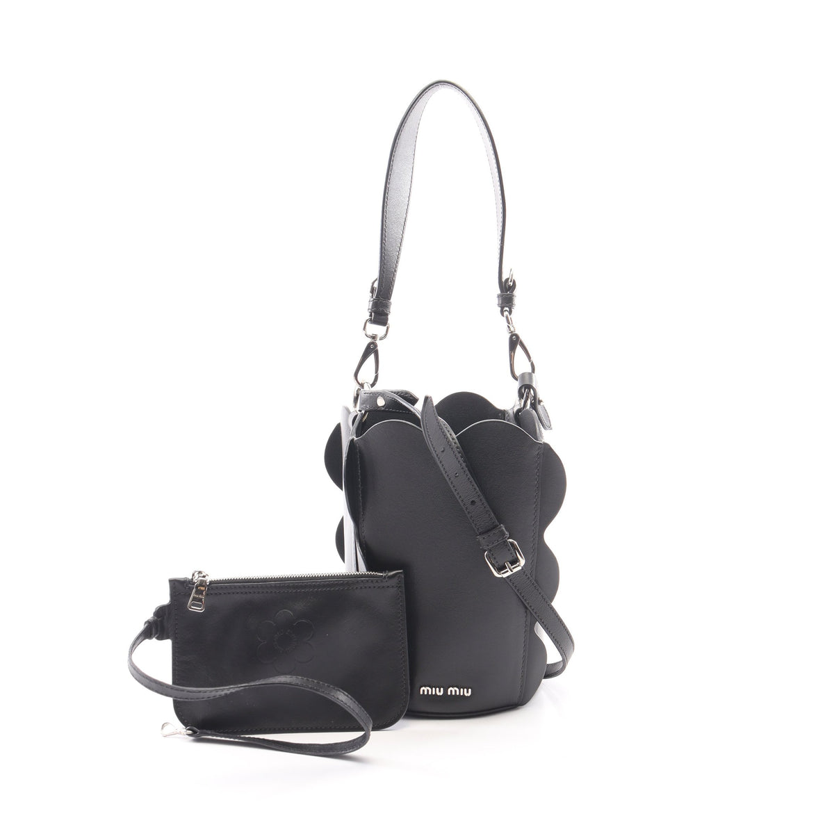 スカラップ バケットバッグ 2WAY ハンドバッグ レザー ブラック ミュウミュウ バッグ miu miu