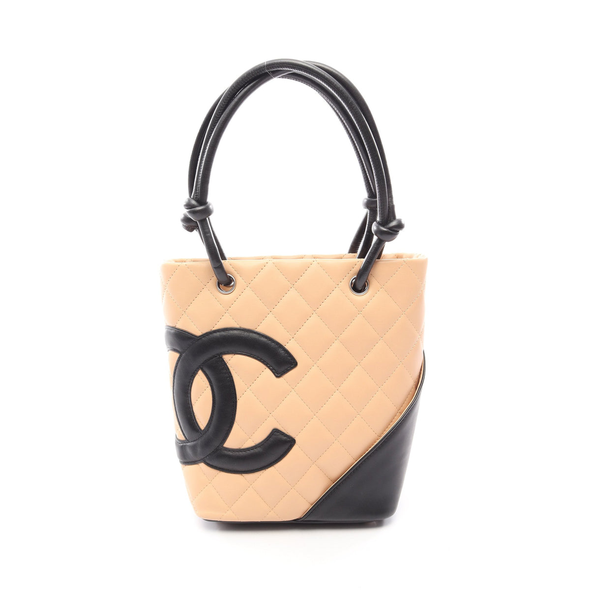 カンボンライン スモール ハンドバッグ トートバッグ レザー ベージュ ブラック シルバー金具 シャネル バッグ CHANEL