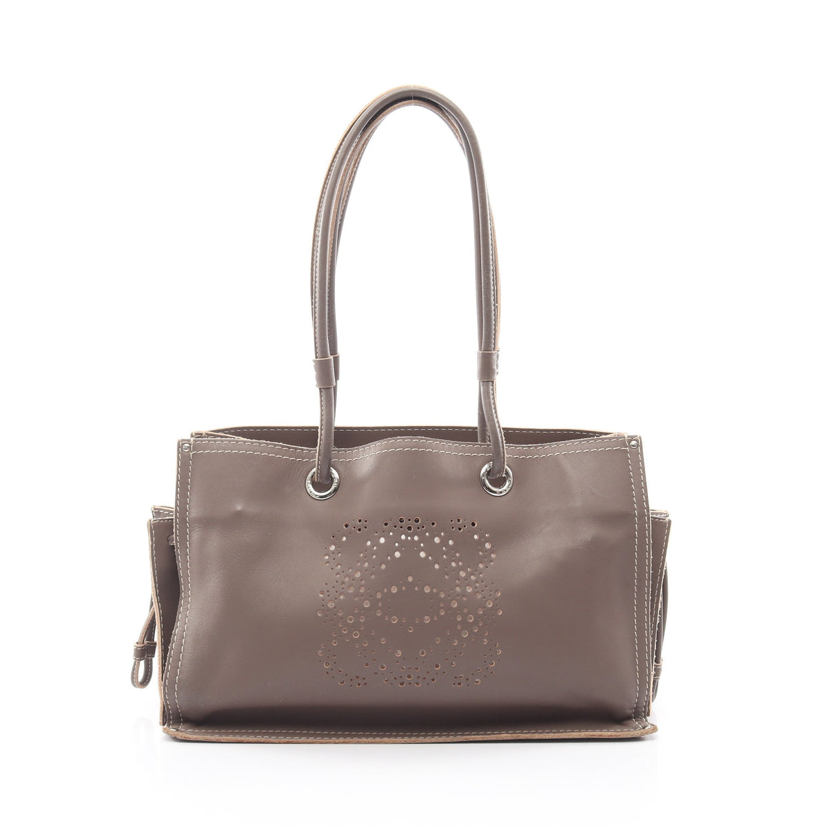 アナグラム パンチング チェーンショルダーバッグ チェーントートバッグ レザー グレーベージュ ロエベ バッグ LOEWE