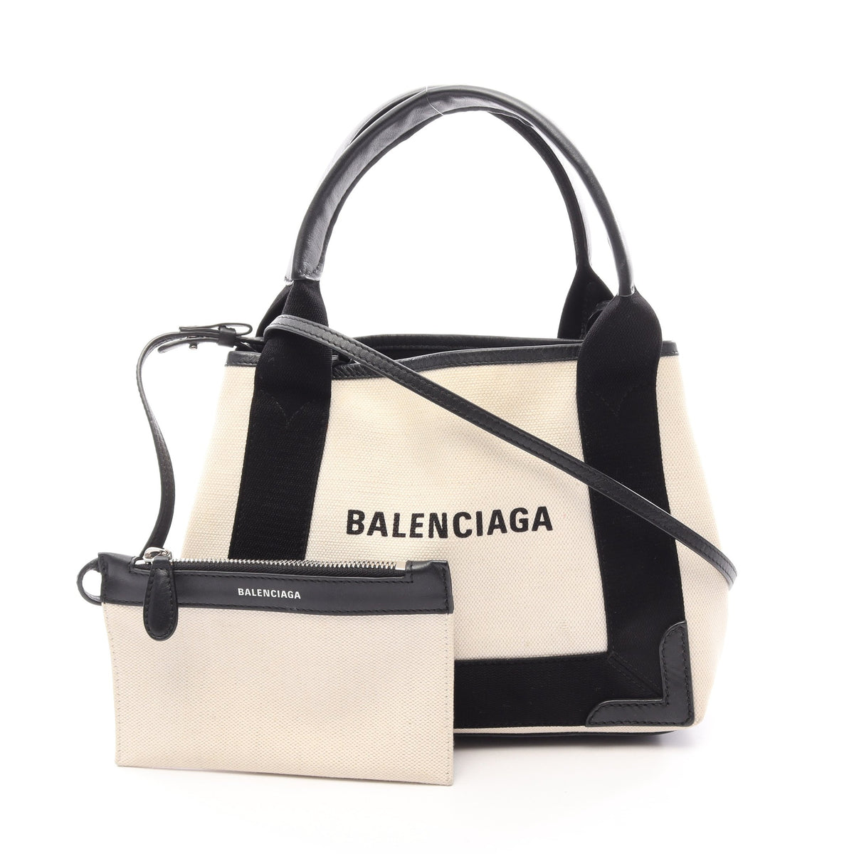ネイビーカバ XS 2WAY ハンドバッグ キャンバス レザー オフホワイト ブラック バレンシアガ バッグ BALENCIAGA