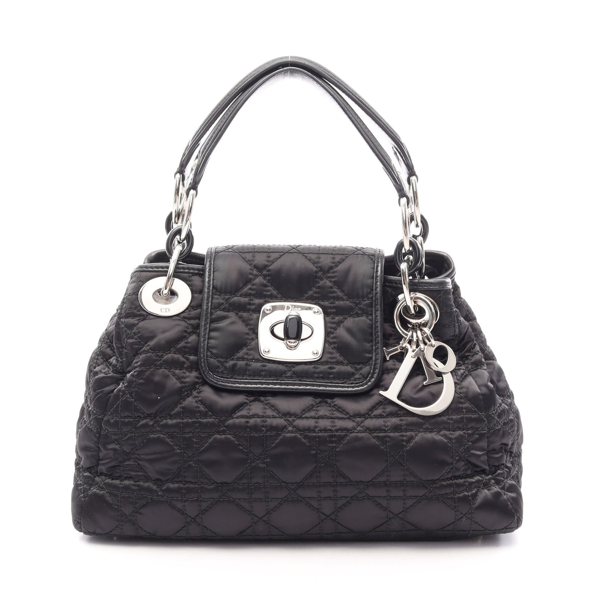 チャーミングロック カナージュ ハンドバッグ ナイロン レザー ブラック クリスチャンディオール バッグ Christian Dior