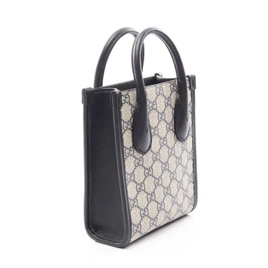 インターロッキングG GGスプリーム ミニトートバッグ 2WAY ハンドバッグ PVC レザー アイボリー ネイビー グッチ バッグ GUCCI