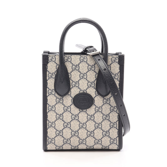 インターロッキングG GGスプリーム ミニトートバッグ 2WAY ハンドバッグ PVC レザー アイボリー ネイビー グッチ バッグ GUCCI