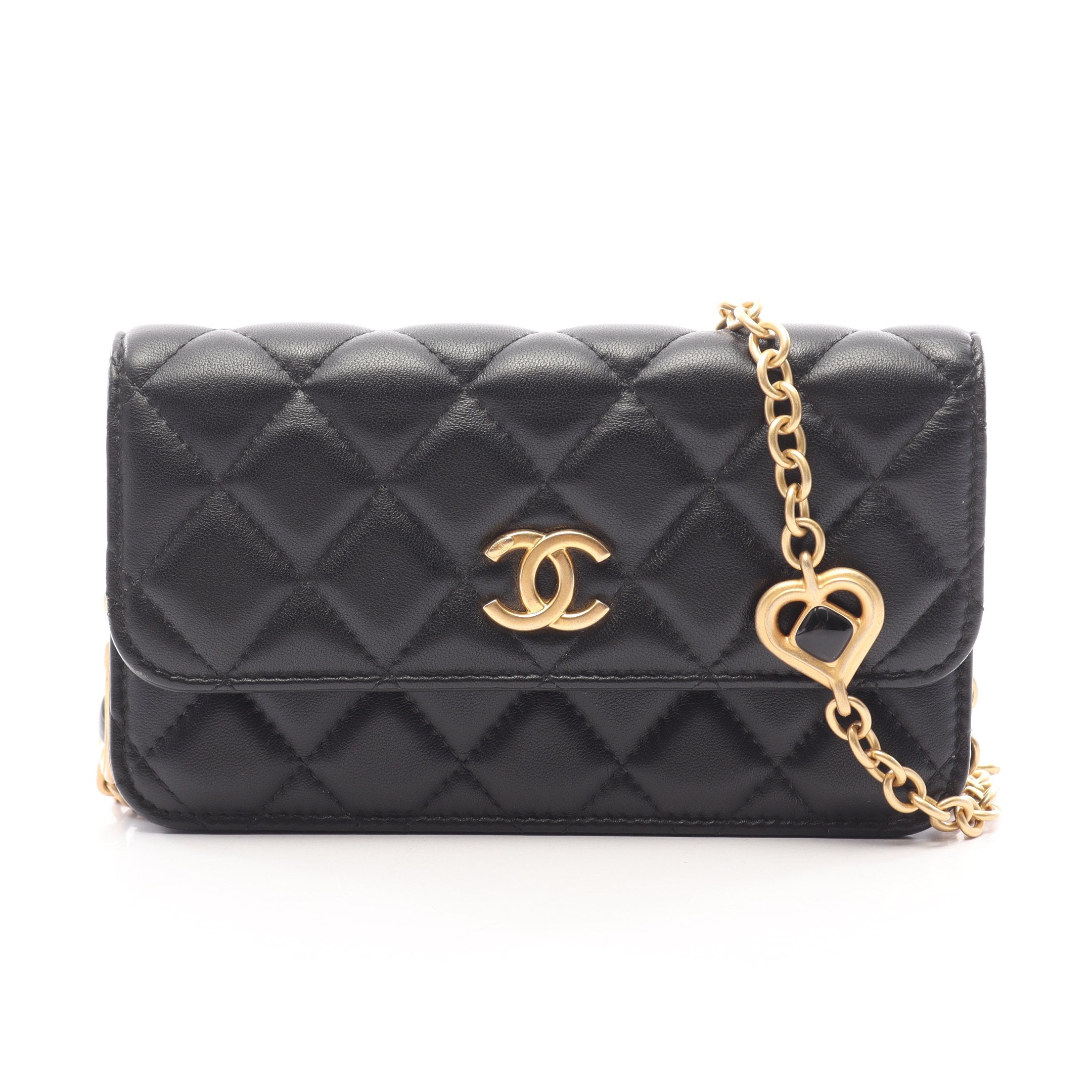 CHANEL マトラッセ　ラムスキンチェーンウォレット　s金具　ブラック　正規品 マトラッセ チェーンウォレット ラムスキン ブラック ゴールド金具