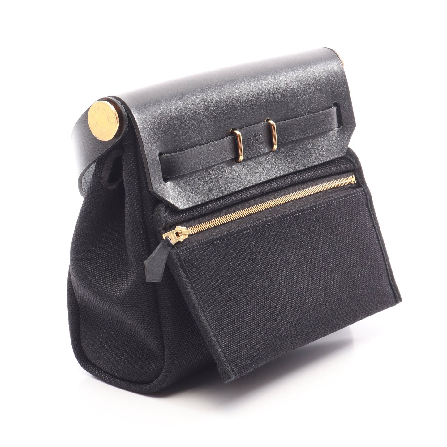 エールバッグジップ ミニ ショルダーバッグ トワルミリタリー ヴァッシュハンター ブラック ゴールド金具 G刻印 エルメス