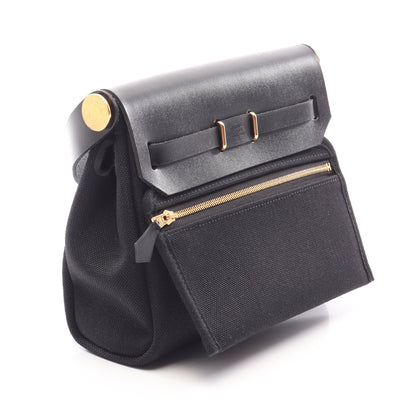 エールバッグジップ ミニ ショルダーバッグ トワルミリタリー ヴァッシュハンター ブラック ゴールド金具 G刻印 エルメス