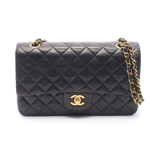 マトラッセ Wフラップ Wチェーンショルダーバッグ ラムスキン ブラック ゴールド金具 シャネル バッグ CHANEL
