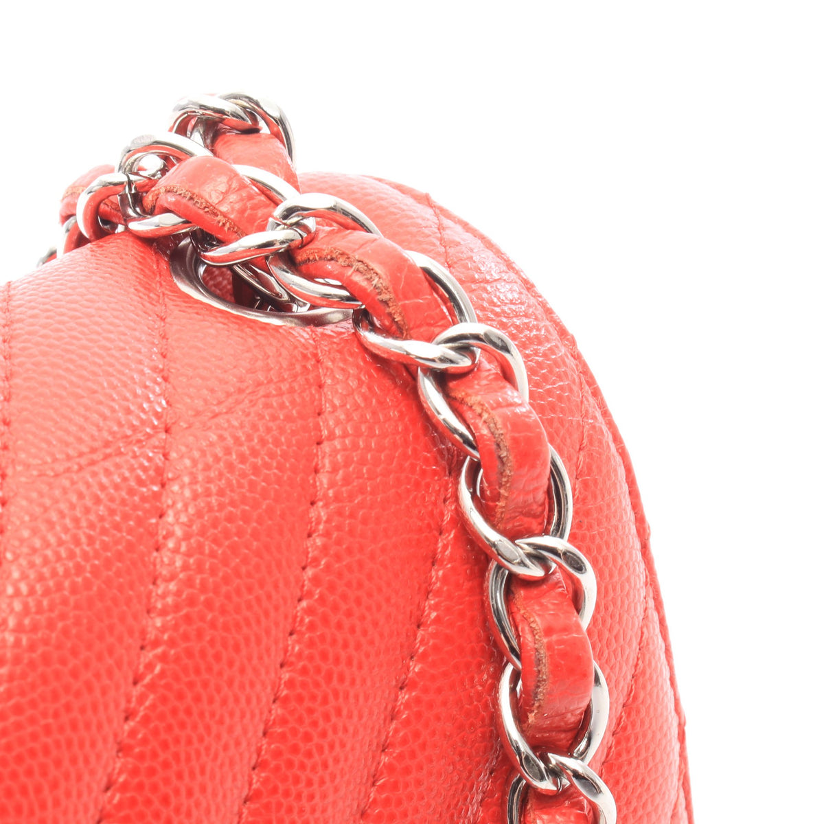 シェブロン Vステッチ ミニ 20 チェーンショルダーバッグ キャビアスキン レッド シルバー金具 シャネル バッグ CHANEL