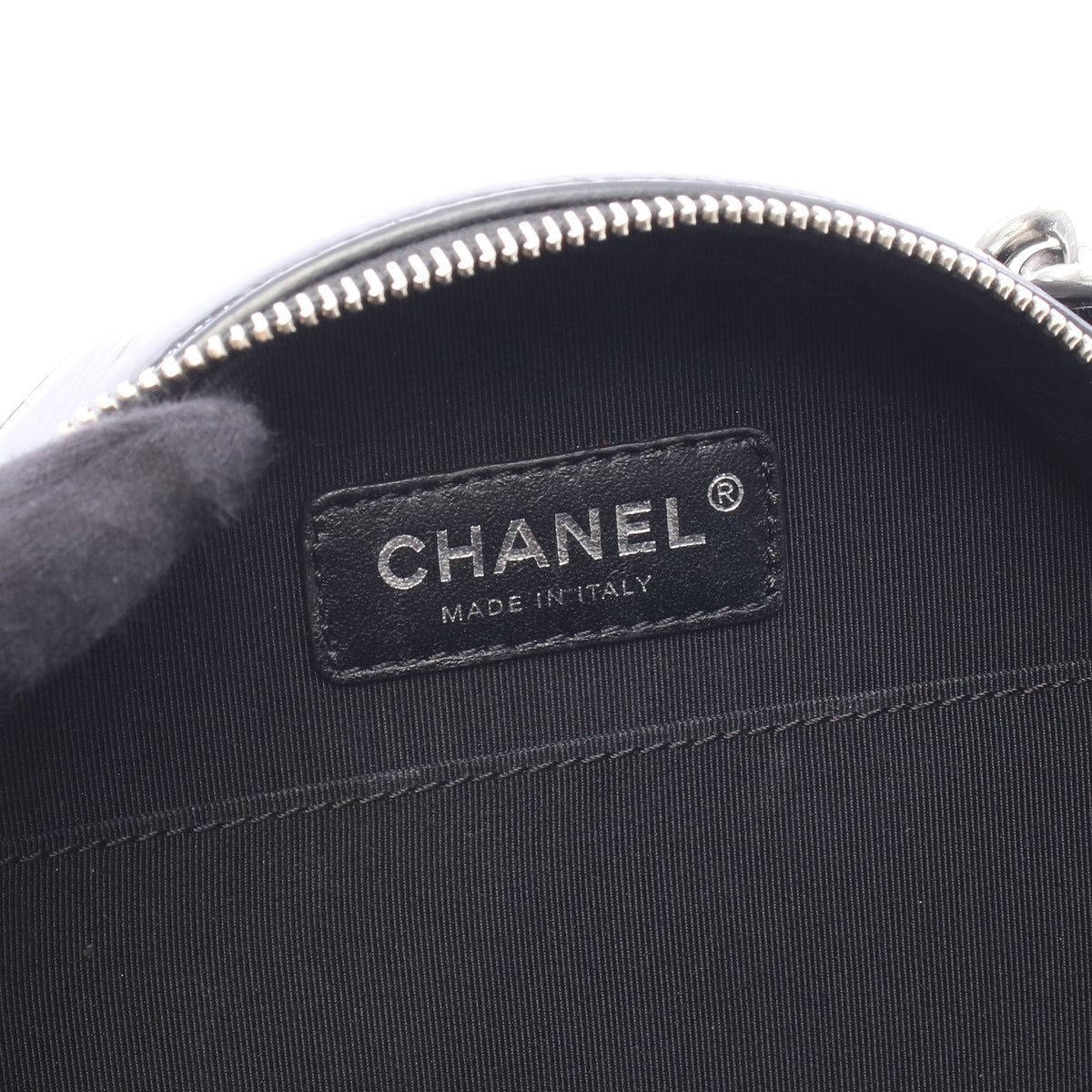 ココマーク ラウンド 2WAY チェーンハンドバッグ エナメルレザー ブラック シルバー金具 シャネル バッグ CHANEL